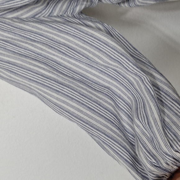 Mustard Seed White Blue Striped Coastal Preppy Cotton Blend Button Front Top S - Picture 4 of 13
